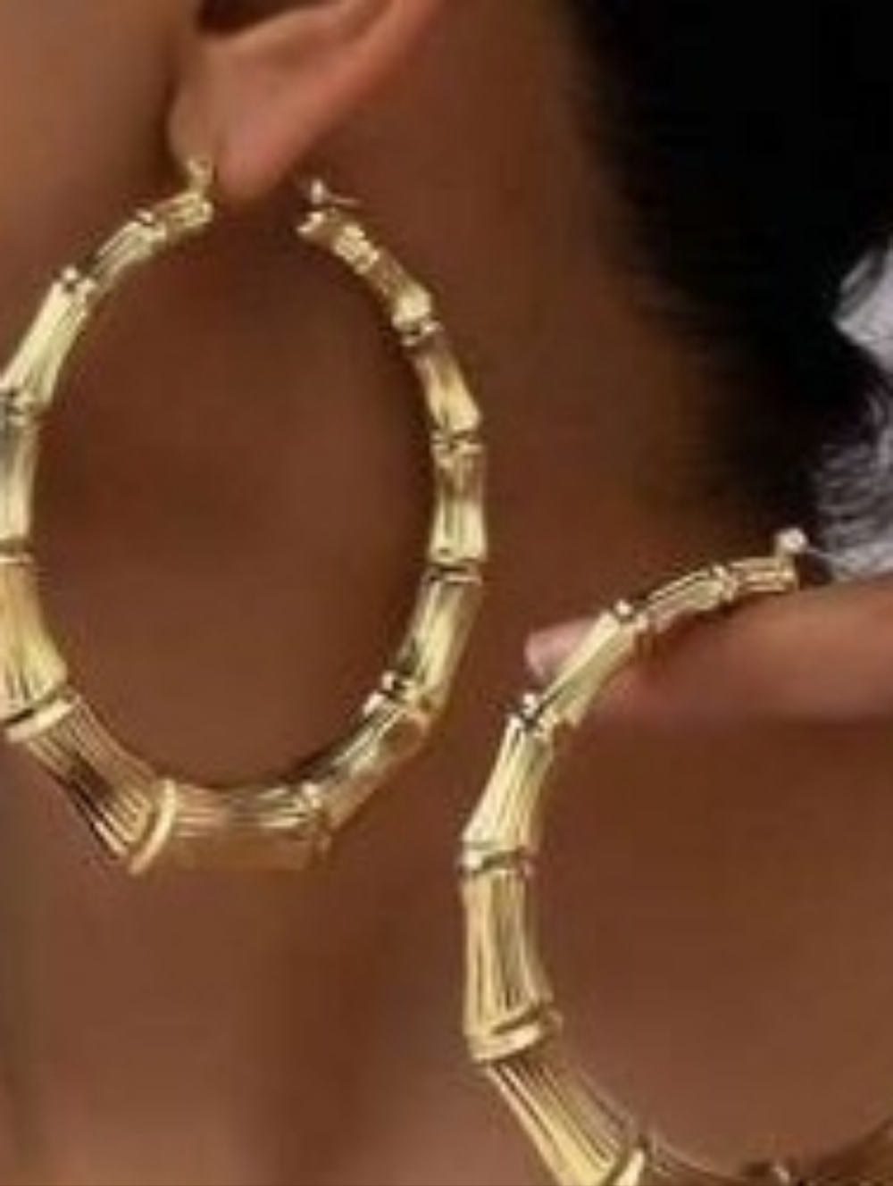Big Gold TONE Bamboo Hoop Earrings – Elegant Women’s Jewelry
